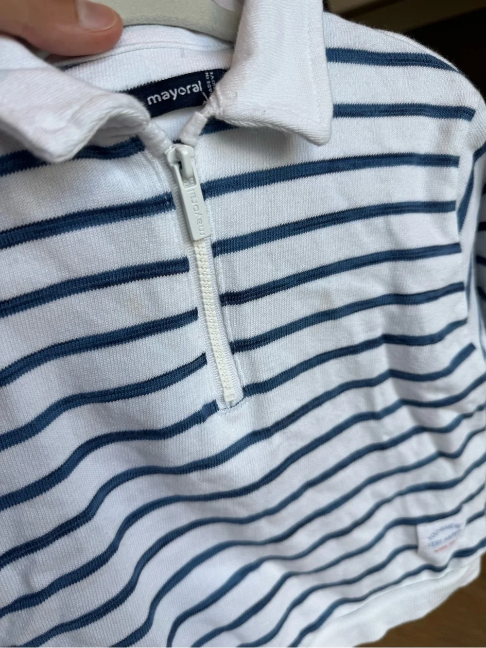 Mayoral White and Navy Striped Half-Zip Pullover
